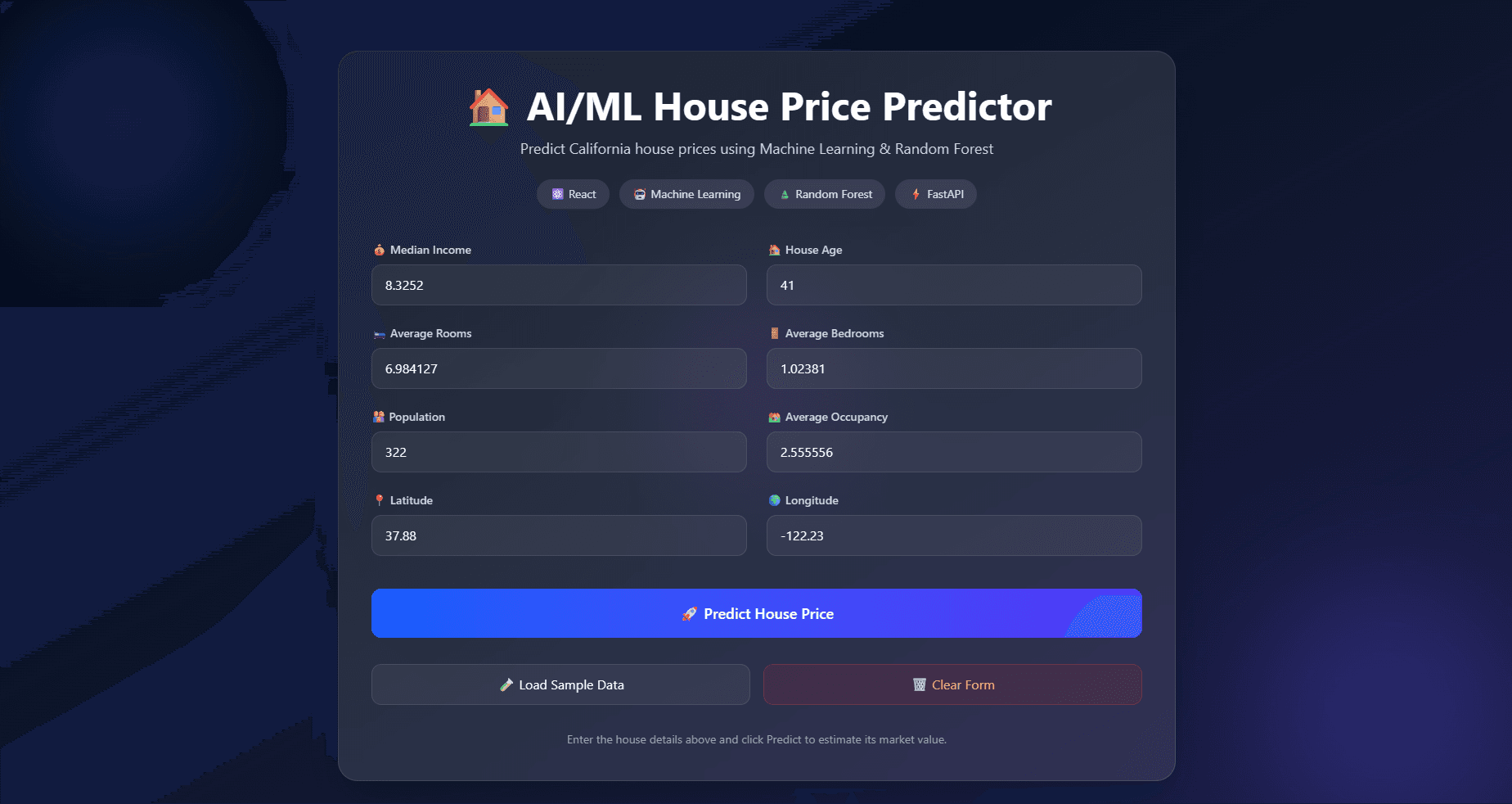AI House Price Estimator — 200 bagged decision trees minimizing variance across clusters.